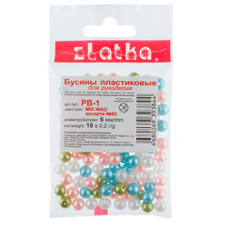 Бусины "Zlatka" MIX пластик PB-1 6 мм 10 х 10 г ± 0.2 г, №02 ассорти